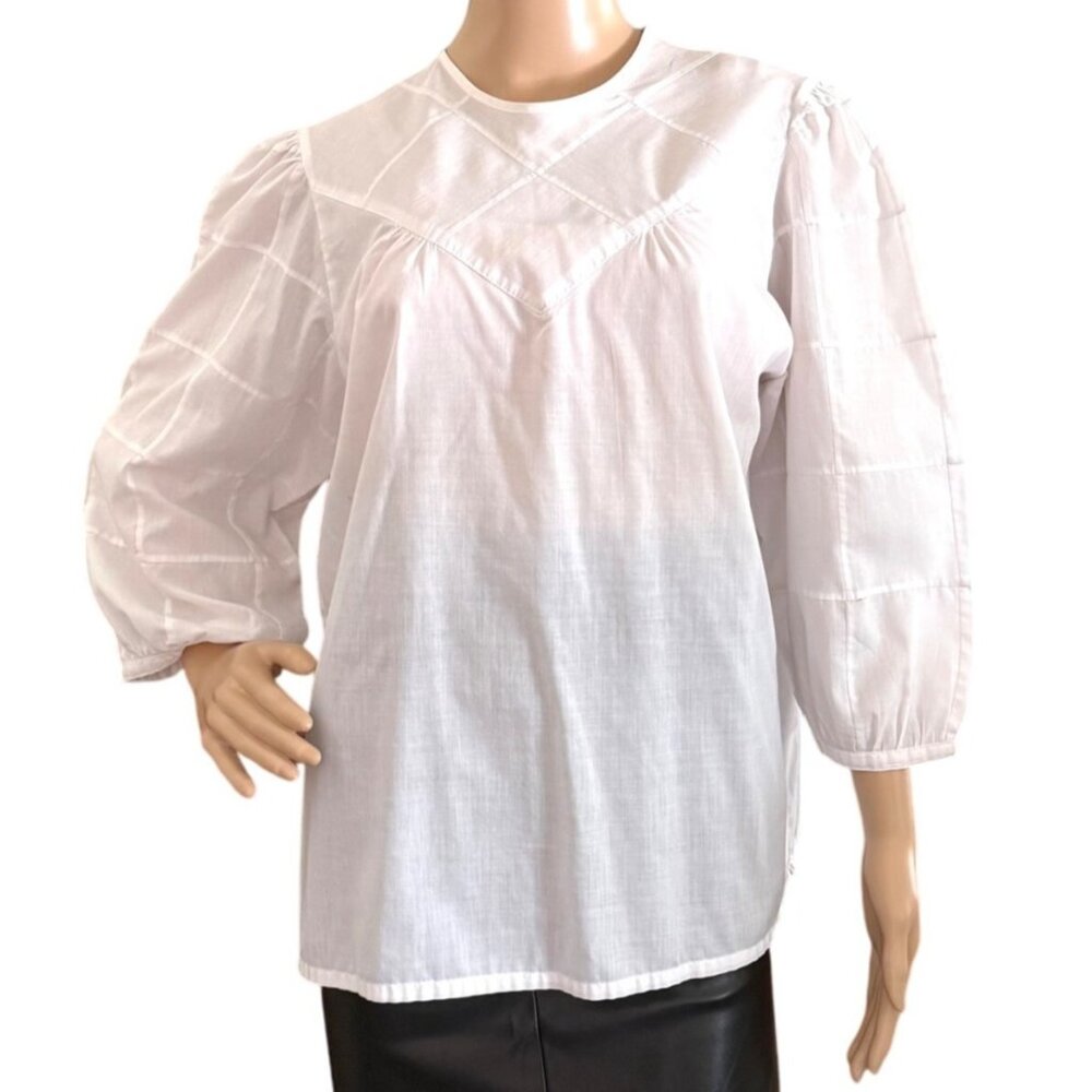 Womens Vintage White Blouse Size 16 With 2/3 Puff Sleeves Prairy Feminine